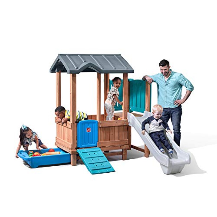Kids Outdoor Swing - Woodland Adventure Playhouse & Slide, conjunto